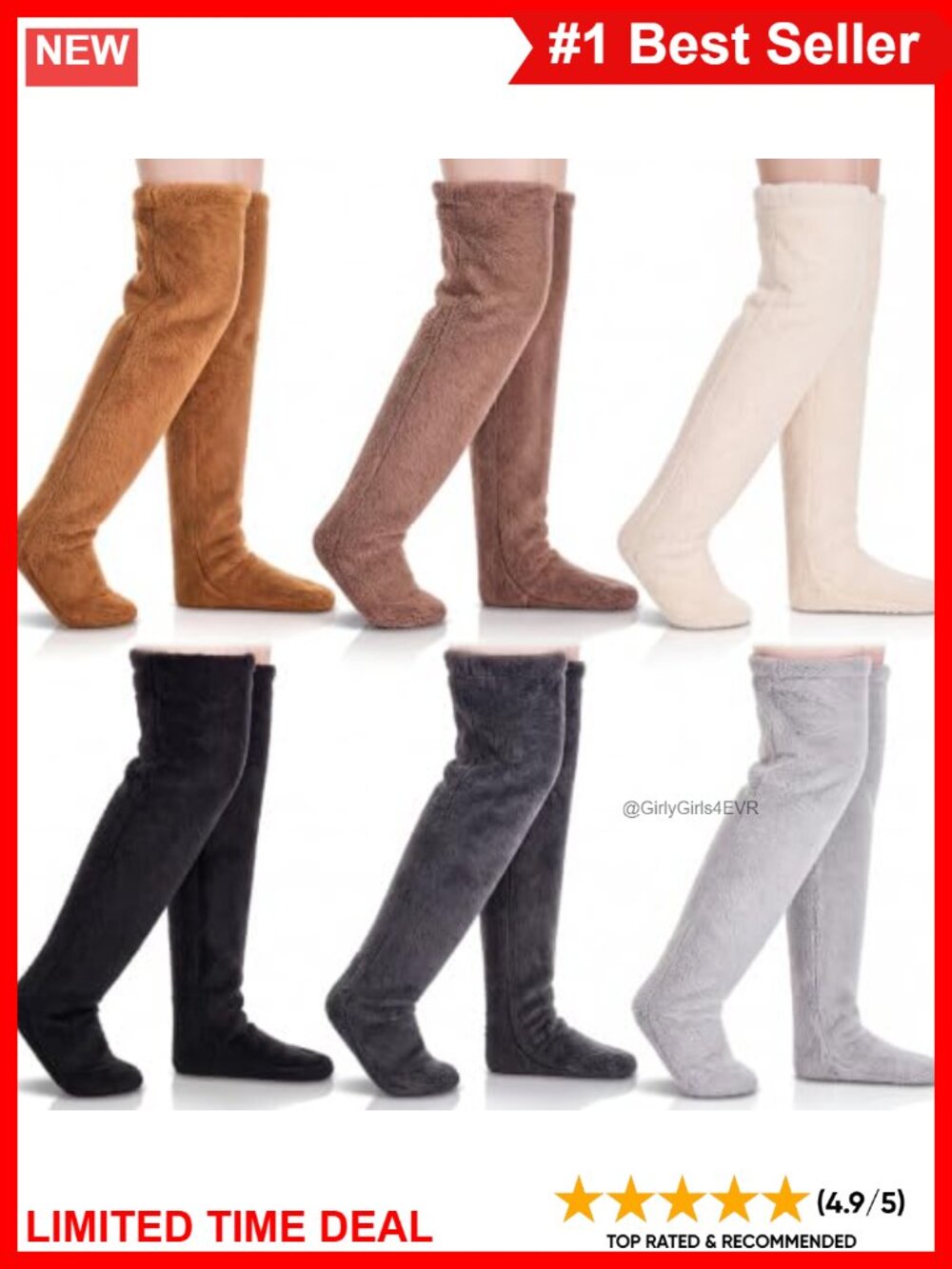 6 Pairs Over Knee Fuzzy Plush Leg Warmers Slipper Socks Thigh High Women
